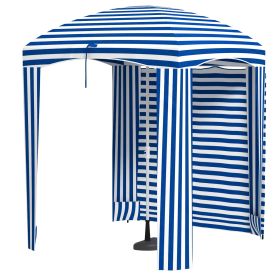 Outsunny 5.8' x 5.8' Blue White Stripe Cabana Umbrella with Single-top Vented Windows Ruffles Carry Bag for Outdoor Use