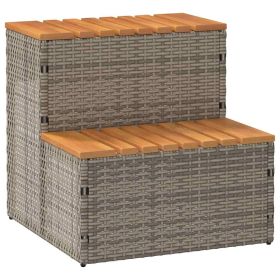 Hot Tub Step Gray 19.7"x19.7"x19.9" Poly Rattan and Solid Acacia