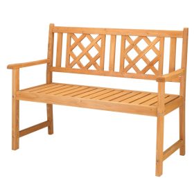 118*56.5*90cm Outdoor Garden Fir Grid Back Wooden Bench Burlywood