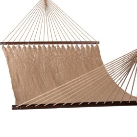 10 FT Double 2 Person Caribbean Rope Hammock, Hand Woven Polyester Hammock with Spreader Bars, 450 LBS Capacity, Tan