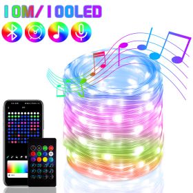 2023 RGB IC Christmas Fairy Light APP Control Bluetooth LED String Light Smart Music Rhythm Waterproof Xmas Light New Year Party (Ships From: CN, Emitting Color: 10M 100LED)