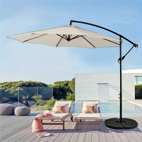 Outdoor Offset Patio Umbrella with Infinite Tilt Waterproof and Fade Resistant Recycled Fabric Canopy Cantilever Hanging Umbrella for Deck Garden (Color: light brown)